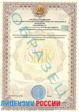 Образец сертификата соответствия (приложение) Благовещенск Сертификат ISO 13485